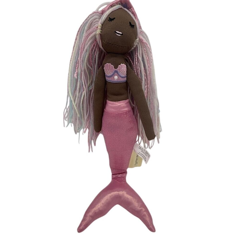 Cynthia Rowley Mermaid Plush Doll 18 Pink Glitter Tail Pastel Yarn Hair